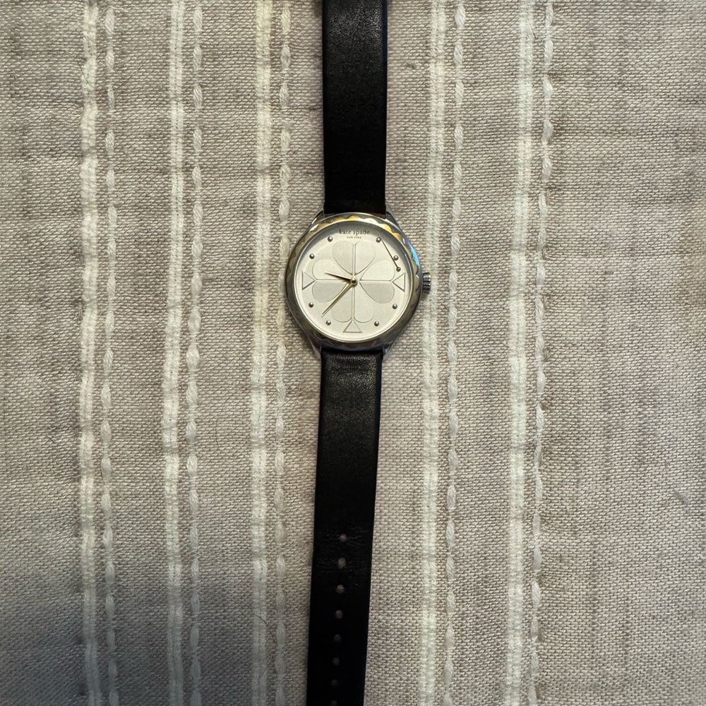 Kate Spade. ♠️ Black Leather Strap Watch with White Dial